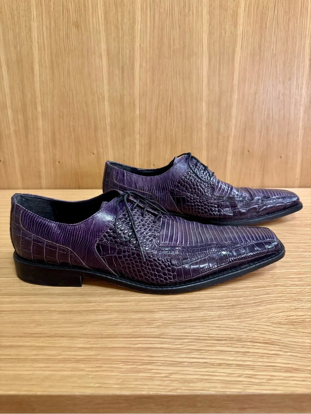 Stacy Adams Purple Croc & Lizard Textured Lace-Up Oxfords, Mens 11.5